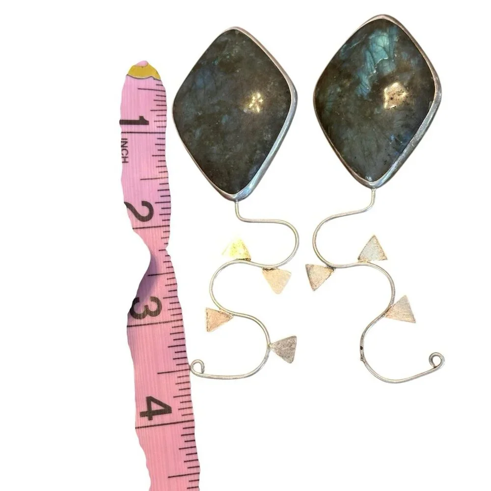 Vintage Sterling Silver 925 Labradorite Dangle‎ Earrings Modern Artisan 33.76g